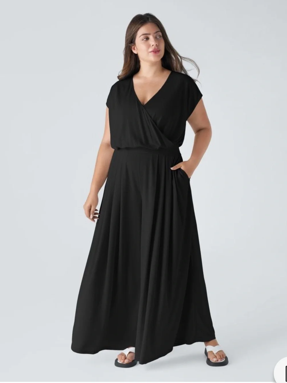 Halara V Neck Short Sleeve Pocket Wide Leg Flowy Waffle Casual Jumpsuit XL NWOT - Picture 1 of 6